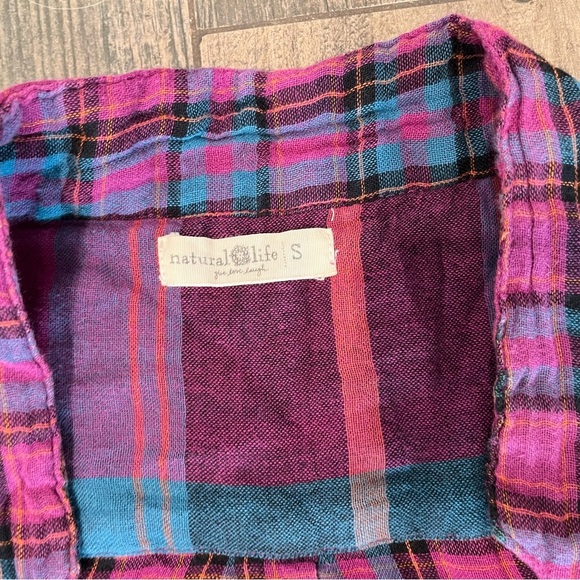 Natural Life Tunic Top Shirt Long Sleeve Colorful Plaid Pockets Boho Size Small - Picture 7 of 10